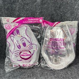 Vtg New Set Of 4 Fancifoil Disposable Aluminum Easter Bunny Cake Pans USA 1987